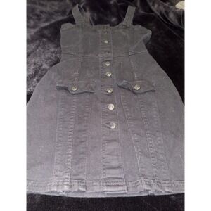 Divided XS Denim Dress Button Up Straps Black (1H)